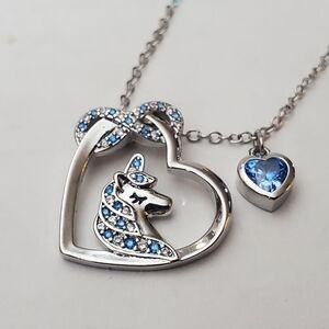 Rucher Blue Crystal Unicorn With Heart And Infinity Loop Necklace